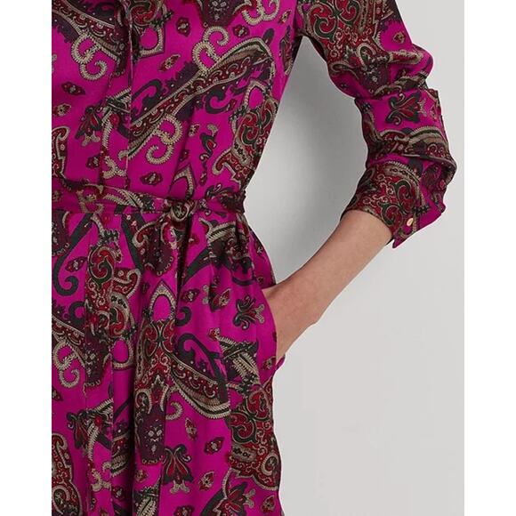 Ralph Lauren pink paisley print satin midi dress size 16 - Picture 4 of 9
